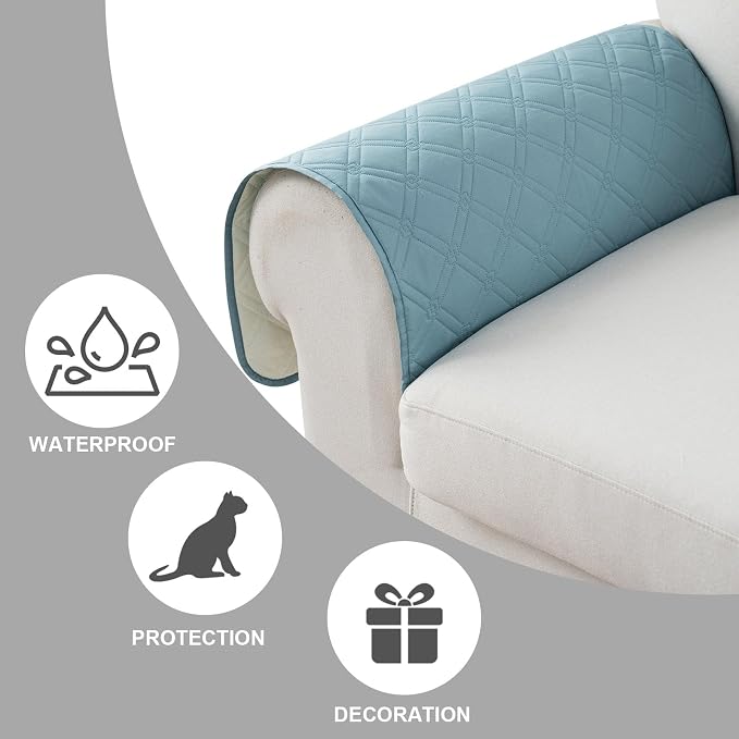 Genina Sofa Armrest Cover, Anti-Slip Armchair Slipcovers for Dogs Cats Pet, Water Resistant Couch Arm Cover for Backrest Recliner Loveseat, L Shaped Sofa, 23.6 x 27.5 Inches(2 Pieces)