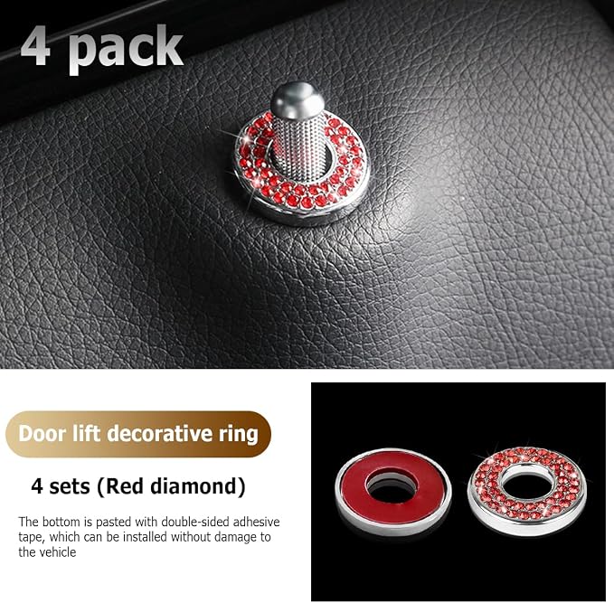 4PCS Bling Inner Car Door Lock Cover Stickers, Rhinestones Pull Rod Bolt Decorations, Crystal Auto Decals for Women Girls, Sparkly Car Door Lock Pin Caps for C Class C200L GLC260 C260L