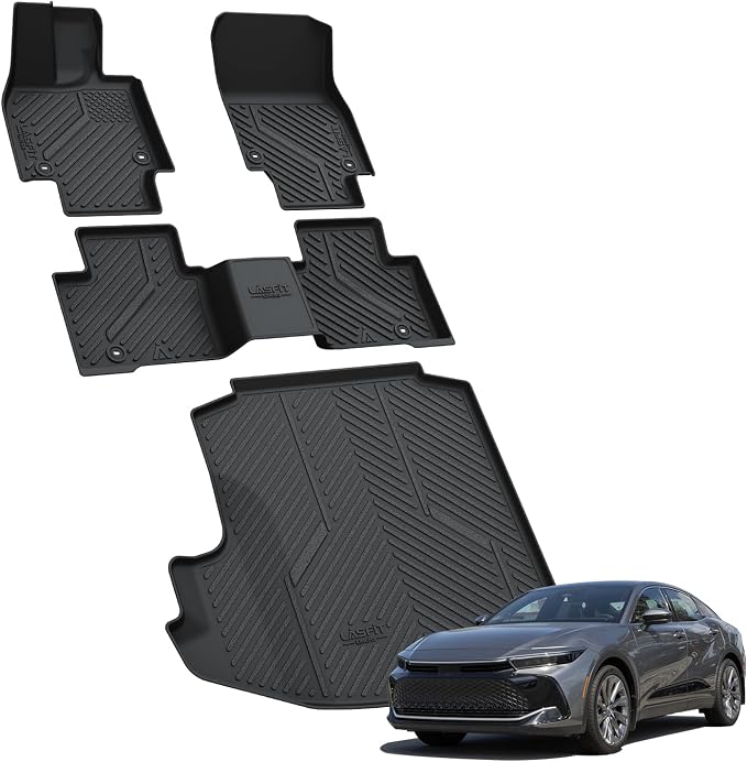 LASFIT Floor Mats&Trunk Mat for Toyota BZ4X 2023-2025/ BZ 2026 /for Subaru Solterra 2023-2026, All Weather TPE Custom Fit Floor Liners for Toyota Accessories 2 Rows Car Mats and Cargo Liner, Black