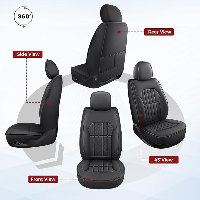 Truckiipa Dodge Ram 2 Front Leather Seat Covers Custom Fit for 2002-2026 1500 2500 3500 Pickup Crew Double Quad Cab Laramie Big Horn Full Coverage Waterproof Truck Seat Cover, Black