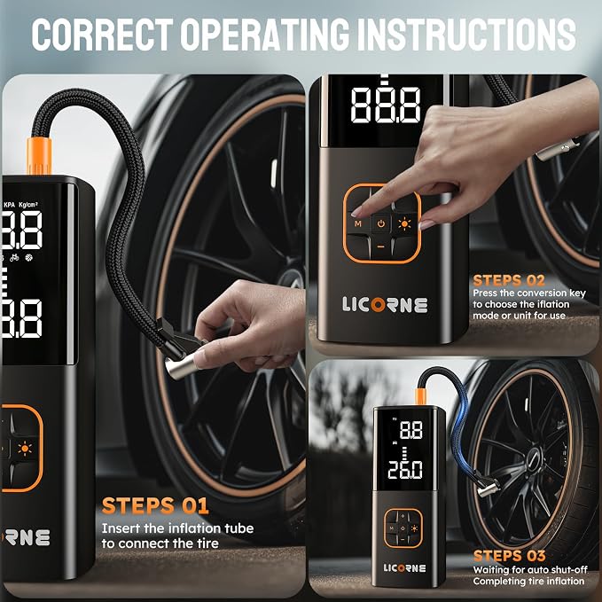 LICORNE Tire Inflator Portable Air Compressor, 5X Faster Portable Air Pump for Car Tires with 18000mAh Battery