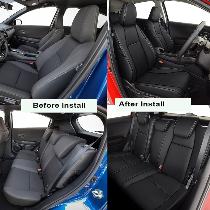 AOMSAZTO Seat Covers for Honda HRV 2019-2022 Sport/EX/EXL/Touring | Custom Fit for HR-V 2019 2020 2021 2022(Not for LX),Waterproof Anti-Slip -Full set Faux Leather Black