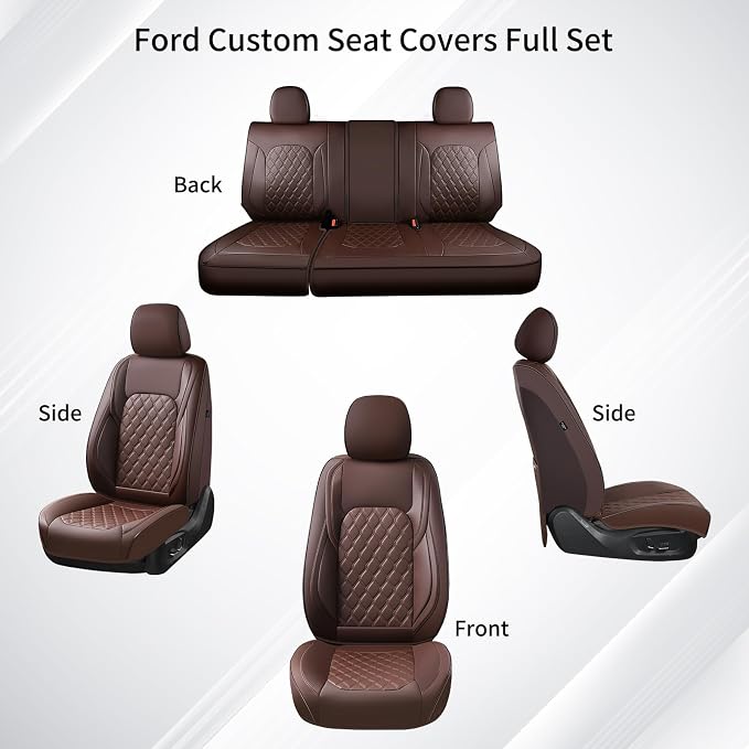 Huidasource Ford Custom Seat Covers, Car Seat Cushion Cover Fit for 2015-2026 Ford F150 SuperCrew & 2017-2026 F250 F350 F450 Super Duty Crew Cab XL XLT Lariat King Ranch Platinum(Full Set/Coffee)