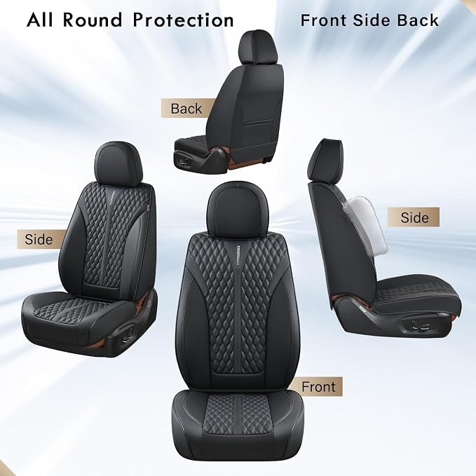 Coverado Front Seat Covers, Waterproof Seat Covers, 2 Pack Nappa Leather Car Seat Covers, Black Seat Covers for Cars, Automotive Seat Covers Universal Car Seat Protector Fit for Most Cars Trucks