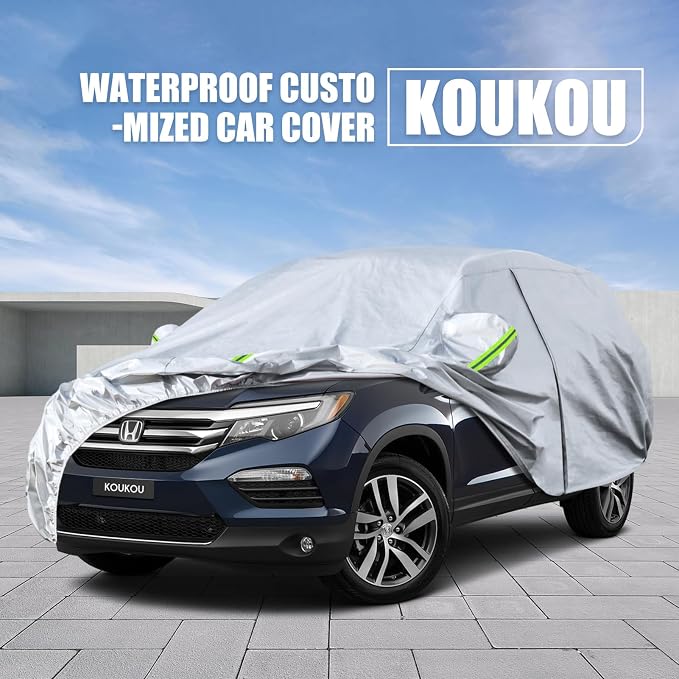 Koukou SUV Car Cover Custom Fit Honda Pilot from 2002 to 2025, Waterproof Car Cover All Weather for Automobiles Outdoor Indoor with Zipper Door, Sun Rain Dust Snow Protection.
