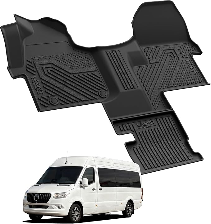 LASFIT Floor Mats for Mercedes Benz Sprinter 1500/2500/3500/4500 2019-2026 | LASFIT Car Mats for Sprinter 2019-2026( Fit Cargo Van & Cab Chassis), All Weather TPE Non-Slip, 1st Row with Aisle Liner