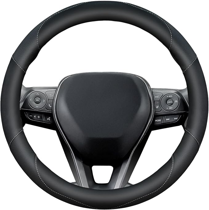 Soft Leather Steering Wheel Cover with Breathable Design and Anti-Slip Grip, Fully Compatible with Tesla, Toyota, Honda, Nissan 14.5-15.2 inch Round Steering Wheel(Sedans and SUVs)