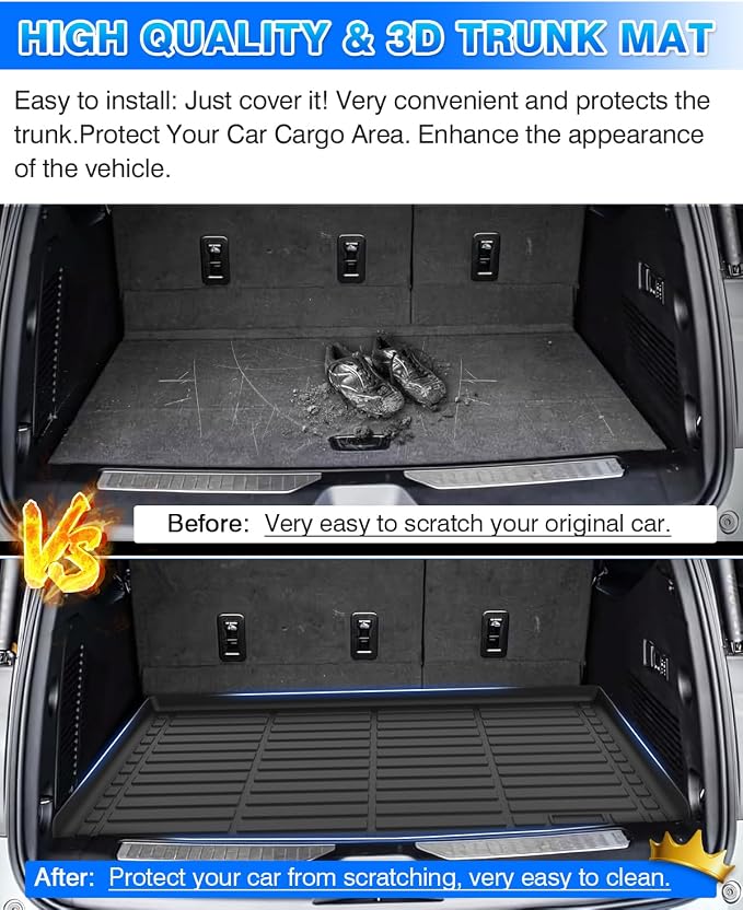 Cargo Liner for Chevy Suburban & GMC Yukon XL 2021-2025 2026, All Weather Cargo Mat for Suburban Accessories, Behind The 3rd Row Seats Trunk Mat, Heavy Duty Car Mats, Car Accessories