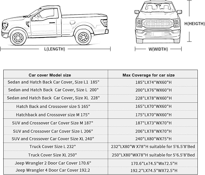 Leader Accessories Truck Car Cover for Pickup All-Weather, Fits 211"-240" | Waterproof, Breathable, Windproof Protection Against Rain, Snow, UV & Dust, Full-Exterior Cover for Indoor & Outdoor Use