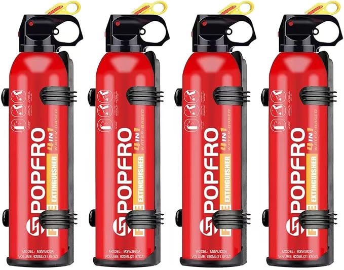 4PACK POPFRO 4-in-1 Small Fire Extinguisher for Home, Garage, Kitchen, Car | For Electric, Textile and Grease Fires | Non-Toxic, Easy Clean | Wall Mount Incl (4 pack)