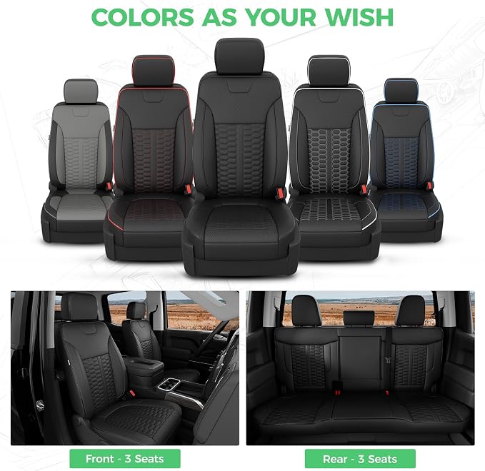 Custom Seat Covers for 2019-2026 Silverado/Sierra 1500 Crew Cab | Fits 2500/3500HD 2020-2026, Jump Seat Cover(armrest storage only), Faux leather, Waterproof, Scratch-resistant, Easy-clean
