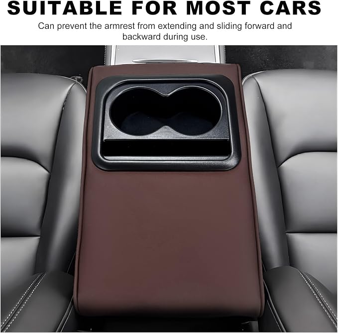 Car Center Console Armrest Pillow, Memory Foam Auto Armrest Box Cover with Cup Holder & Phone Holder, Waterproof Leather Arm Rest Protector Cushion, Interior Car Accessories (Coffee)