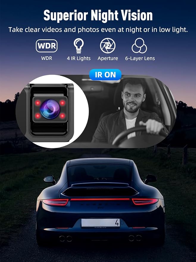 3 Channel 5G WiFi Dash Cam, 4K+1080P+1080P Dash Cam Front and Rear with 64GB Card, Dash Camera for Car with HDR IR Night Vision, G-Sensor, 24/7 Parking Mode, WDR, Support 128GB Max - Black