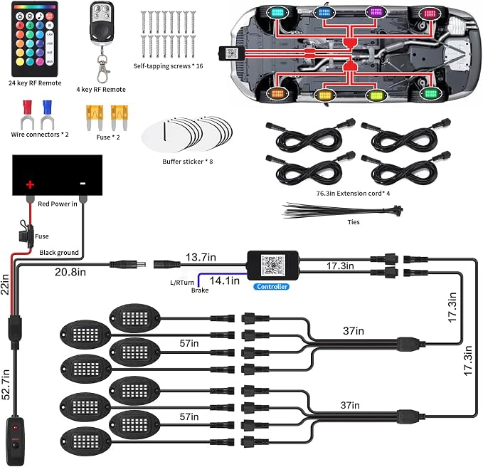 8 Pods Alloy RGB LED Rock Lights, Shockproof Heavy Duty Metal Underglow Kit for Jeep Truck Pickup Offroad ATV UTV Golf Cart, 12V Waterproof Neon Underbody Lights with APP/RF Control & Brake Signal