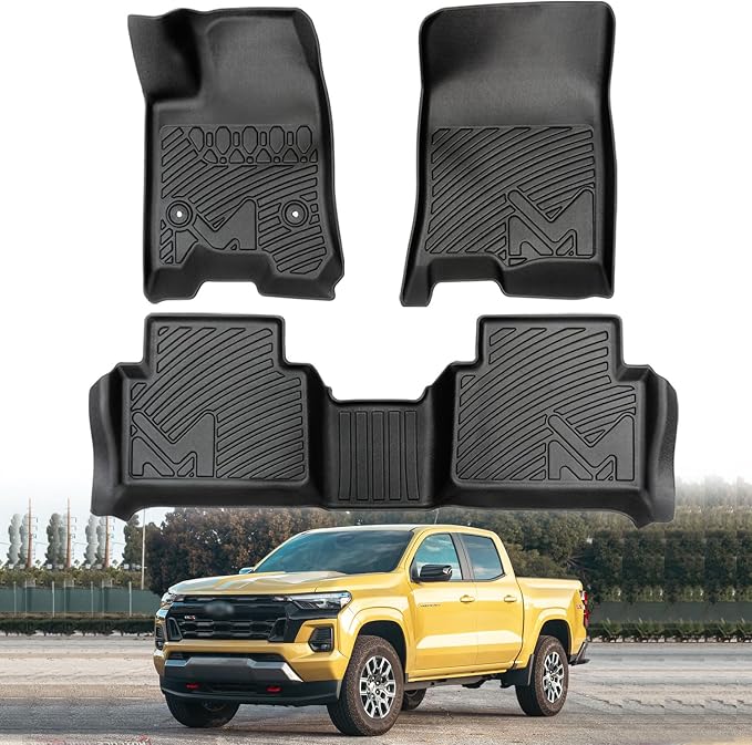TPE Automotive Floor Mats Custom for 2023-2026 Chevy Colorado & GMC Canyon Crew Cab, All Weather Cover Protection Waterproof Black Floor Liner Front & Rear Row Full Set Car Mats, 3PCS