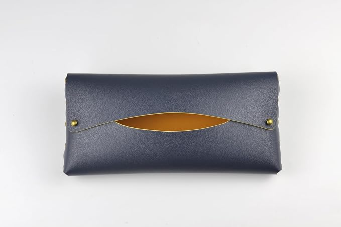 Car Tissue Holder, Tissue Case for Sun Visor, PU Leather Backseat Napkin Holder with Clips (Navy Blue)