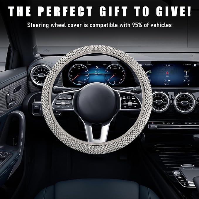 Wevdn Elastic Stretch Steering Wheel Cover, 15"×15" Microfiber Breathable Ice Silk Steering Wheel Protector, Anti-Slip Elastic Steering Wheel Cover for Men Women, Car Accessories (Gray)