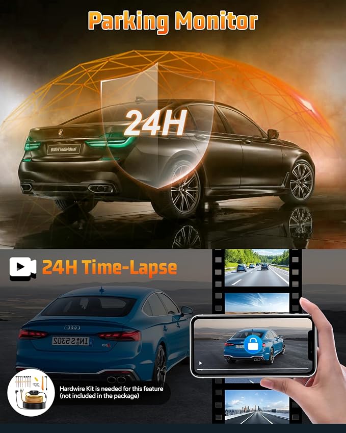 4K Dual Dash Cam Front and Rear, 4K+2K Dashcam with 5GHz WiFi & APP Control | Dash Camera for Cars with 64GB Card, 24H Parking Monitor, Night Vision, Loop Recording, G-Sensor, WDR, 3.2" IPS Screen