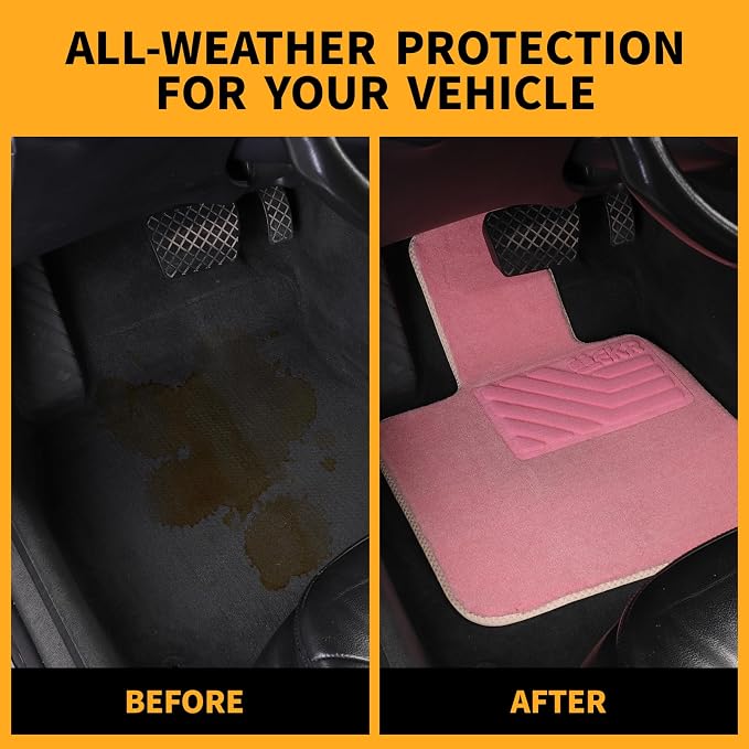 EKR All-Weather Universal Floor Mats,Thick Anti-Slip Car Carpet(Pink) | 0.5 inch Thick Anti-Slip Automotive Floor Mat with Driver Heel Pad Fit for SUV/Vans/Sedans/Trucks,Pink Carpet 4pcs Full set