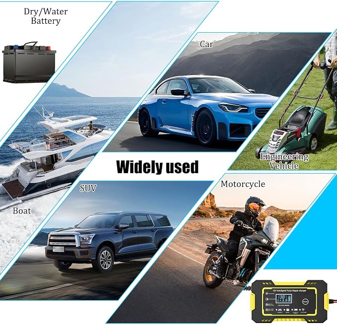 Car Battery Charger, 12V 6A Smart Fully Trickle Vehicle Battery Charger & Desulfator with Temperature Compensation, Portable Automotive Power Maintainer, Universal Fit (Yellow)