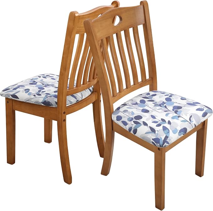 Fuloon Stretch Seat Cushion Covers 4 PCS, Washable Chair Seat Slipcover Print Chair Cover Dining Room for Hotel, Ceremony, Banquet Wedding Party (F-Grey Blue, 4)