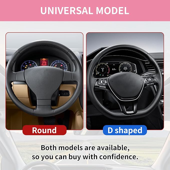 15 Inch Leather Steering Wheel Cover, Automotive Accessories Breathable Anti-Slip Elastic Soft Wheel Protector, Fit for Most SUVs Trucks and RVs (Pink)