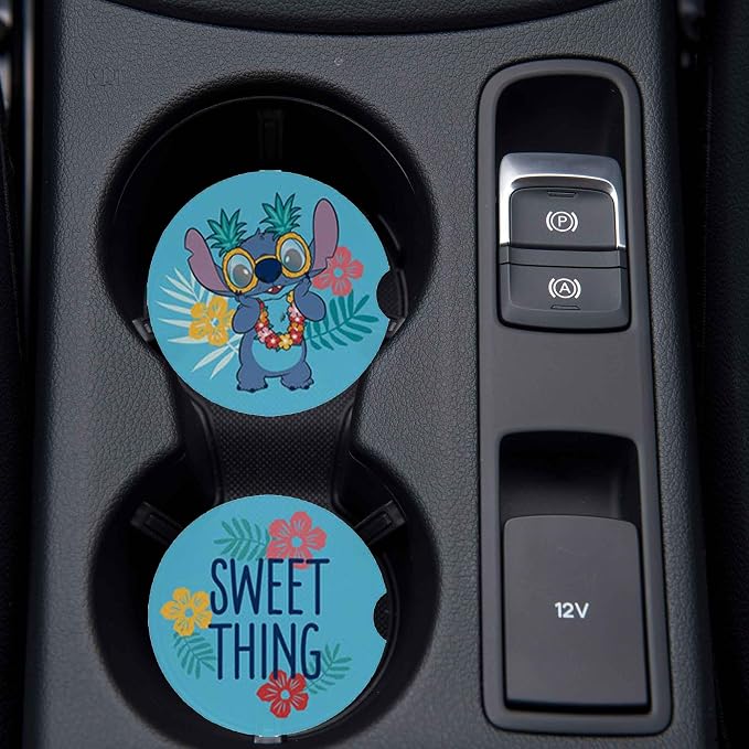 Disney Lilo and Stitch Sweet Thing Ceramic Car Coasters | Fun Auto Coasters, Set of 2 for Car or Truck