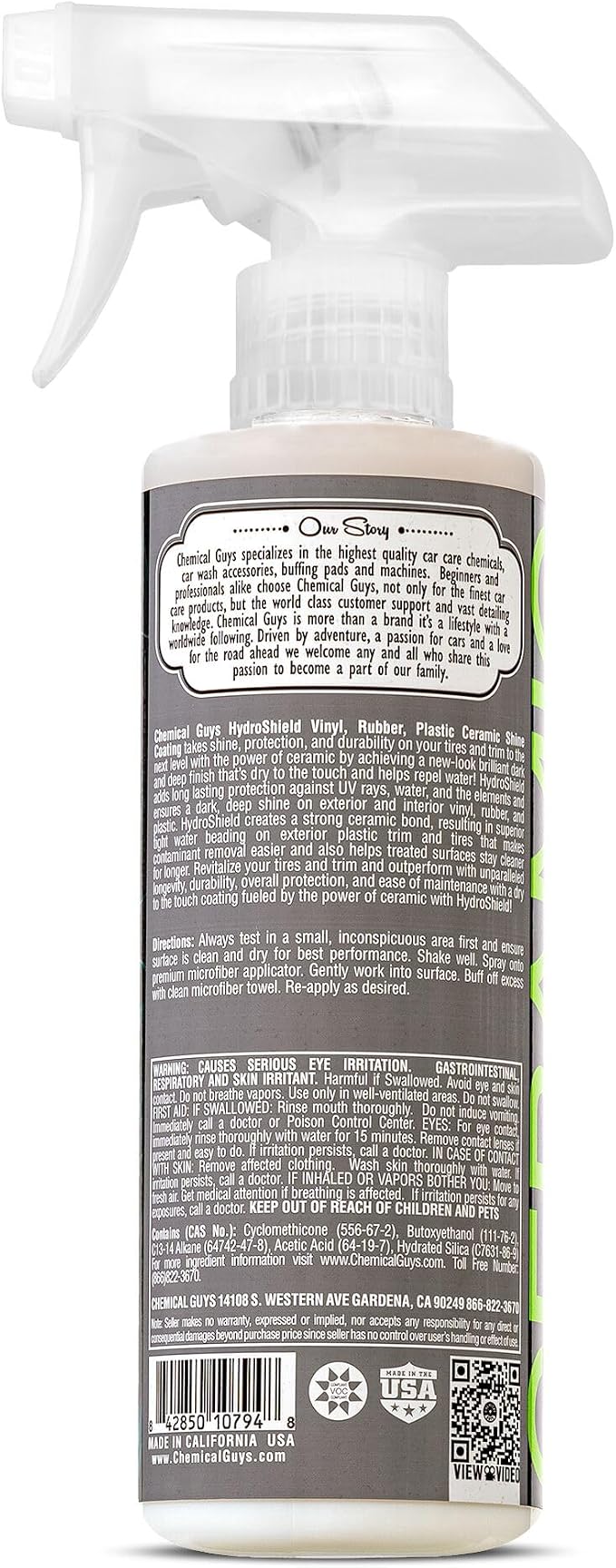 Chemical Guys, HydroShield Vinyl, Rubber & Plastic Ceramic Coating, 16 oz | Ceramic shine coating revives interior and exterior trim, tires and plastic, adding gloss and a protective layer