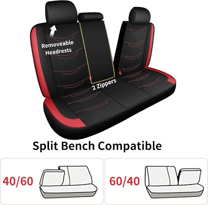 HChengkikz Car Seat Cover, Breathable and Sporty (Black + Red) | Leather, Universal Fit for Most SUVs, Cars, Sedans, Trucks, Airbag Compatible, Easy to Install