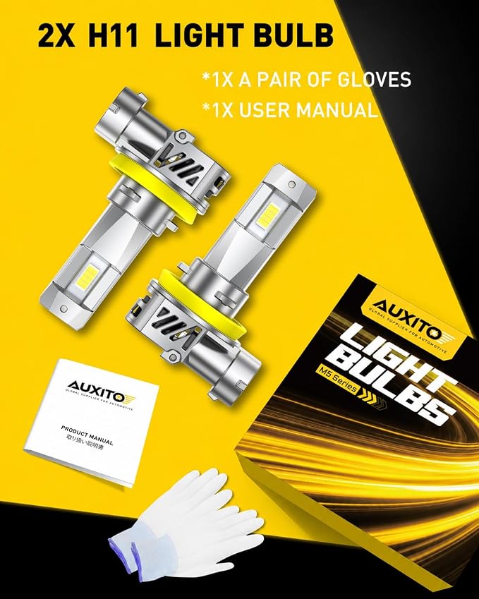 AUXITO H11 Light Bulbs, 40000LM 10X Brighter 6500K Cool White | H11/H9/H8 Fog Light, Plug and Play, Pack of 2