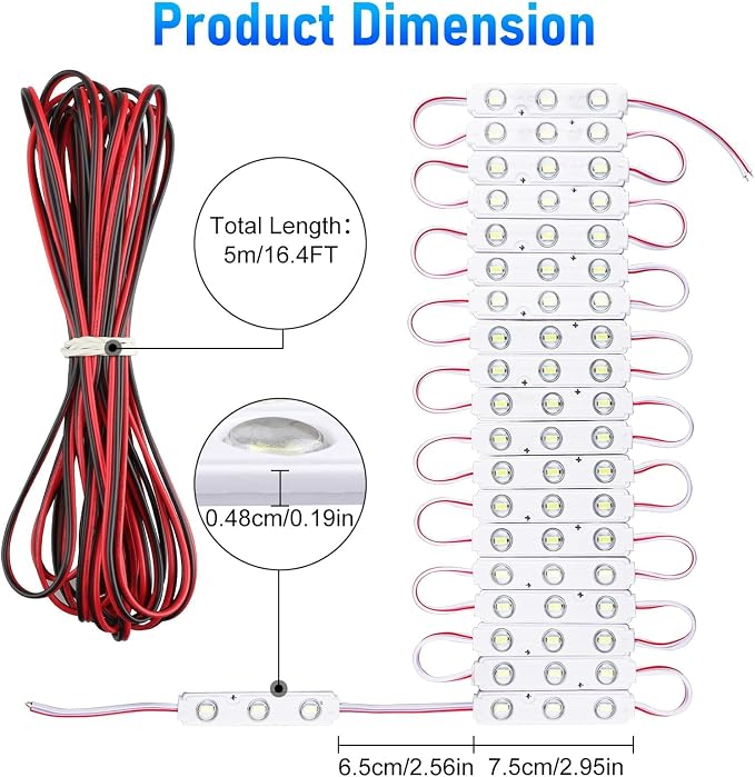 Linkstyle 12V LED Van Interior Light Kit, Cargo Work Light, 60 LEDs Lamp | 20 Modules 12V LED Light Strip, Plug and Play, Cuttable Wiring, 16.4 Ft Extension Wire, for Car Van Rv Trailer Truck Boat Bus