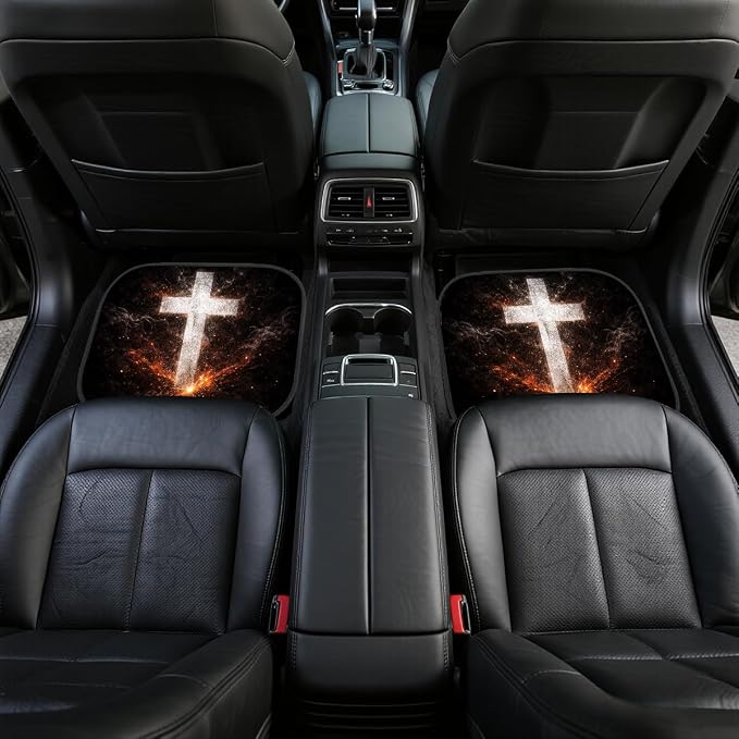 Vintage Jesus Cross Car Floor Mats Set of 4 Black Automotive Foot Mats Rugs Carpet for Car Non-Slip Auto Car Accessories Universal Fit Car Accessories for Truck
