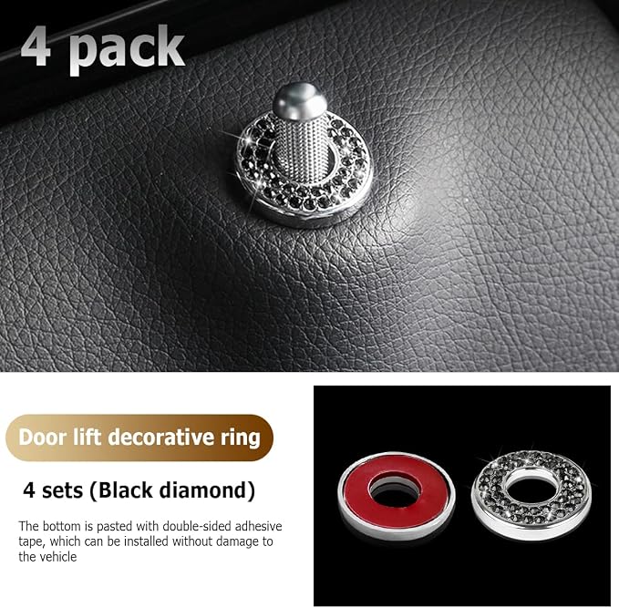 4PCS Bling Inner Car Door Lock Cover Stickers, Rhinestones Pull Rod Bolt Decorations, Crystal Auto Decals for Women Girls, Sparkly Car Door Lock Pin Caps for C Class C200L GLC260 C260L