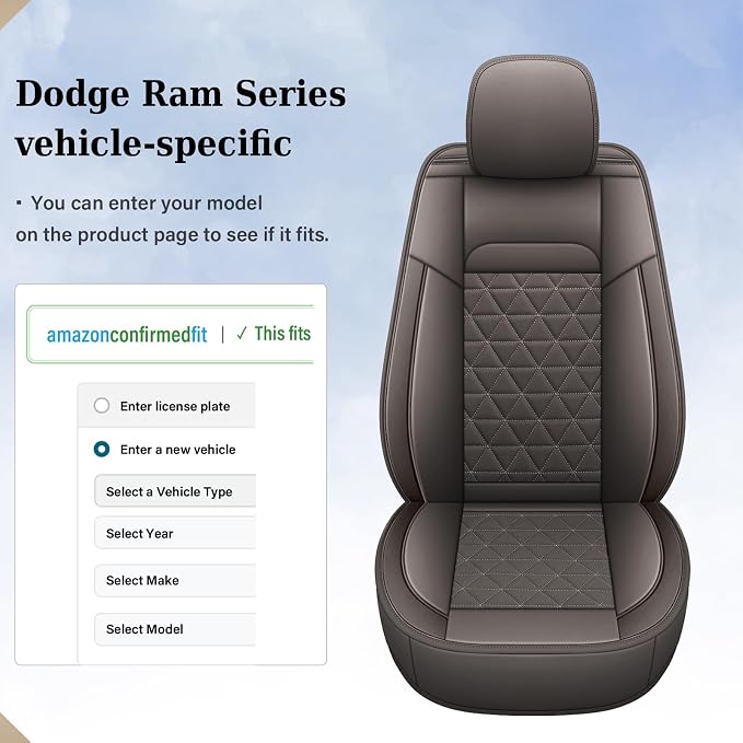 Coverado Leather Car Seat Covers, Waterproof Dooge Ram 1500 Seat Covers Compatible with 2002-2026 Dodge Ram 1500 2500 3500 with Flat Bench (Full Set, Coffee)
