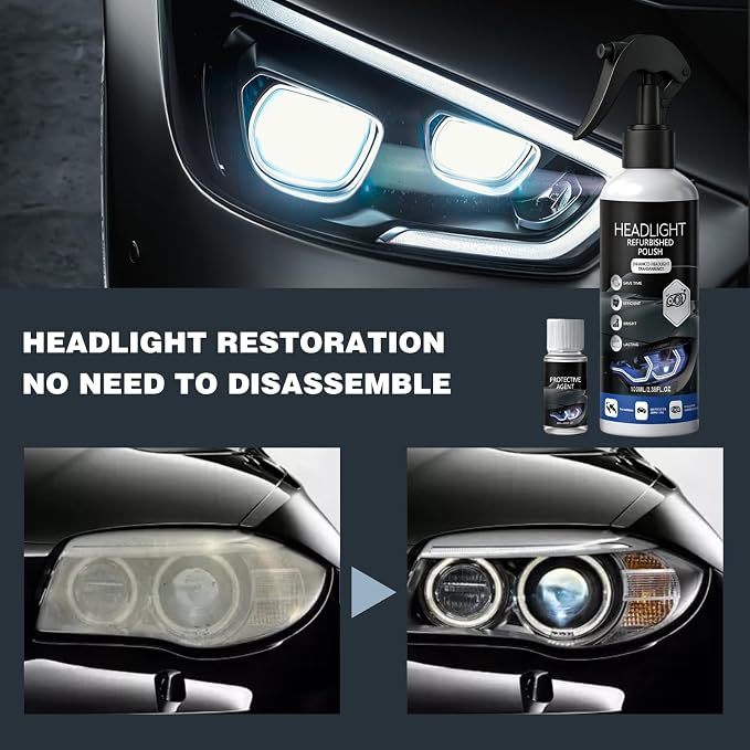 2Pcs Car Headlight Restoration Polishing Kits,Headlight Restoration Kit,Multifunctional Car Headlight Polishing for All Vehicle Types,Headlight Cleaner and Restorer Kit (100ml+20ml)