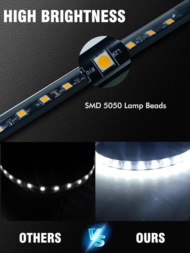 Car Led Light Strip IP67 Waterproof Flexible 11inch 8Pcs - White | 12V Footwell & Underglow Lights, Interior & Exterior Decoration, Fits SUVs, Trucks, Motorcycles, Boats, Golf Carts