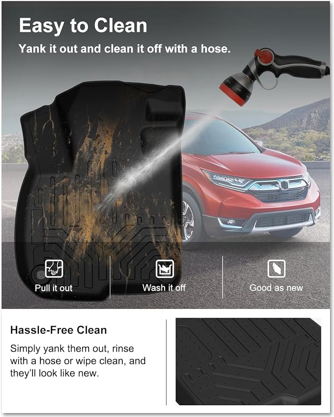 Kiwi Master Floor Mats for 2017-2022 Honda CR-V | Custom Fit All Weather Car Mats, Heavy Duty TPE Floor Liners, Front & Rear 2 Row Set, Black