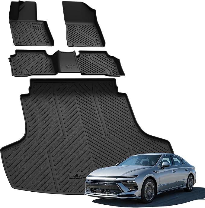LASFIT Floor Mats & Cargo Mat for Hyundai Sonata Hybrid 2020-2026 (Only Fit Hybrid, Not Fit Gas), All Weather TPE Custom Fit Floor Liners with Full Set Car Mats & Trunk Mats Accessories, Black