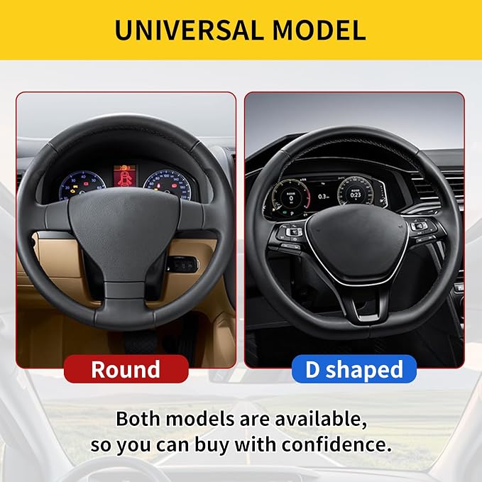 15 Inch Leather Steering Wheel Cover, Automotive Accessories Breathable Anti-Slip Elastic Soft Wheel Protector, Fit for Most SUVs Trucks and RVs (Yellow)