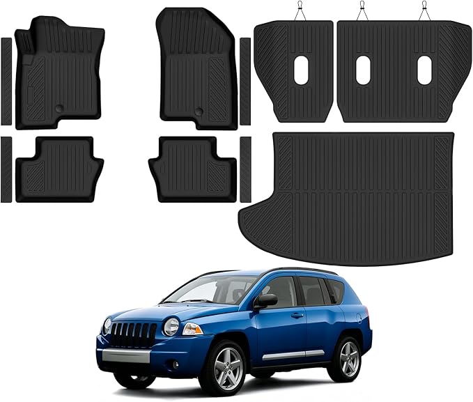 Custom Fit Floor Mats for 2007-2016 Jeep Compass/Patriot 2007-2012 Dodge Caliber, All Weather TPE Floor Liners & Trunk Mat & Backrest Mats & Door Sill Guard, Full Set Interior Accessories