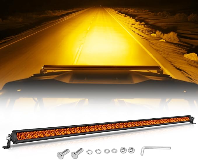 40 Inch Light Bar Amber 40 Inch Slim LED Light Bar Spot Flood Offorad Driving Lights Roof Mount Roof Rack Lights for UTV Polaris RZR Can-am x3 SxS Wrangler Truck Pickup SUV