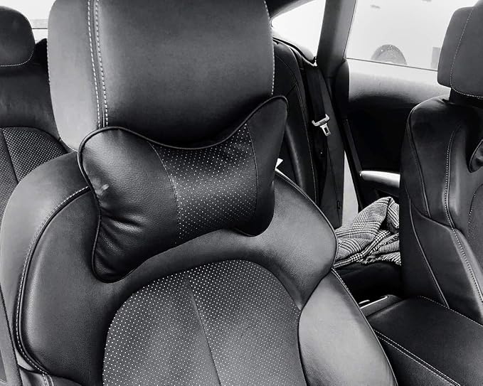 DS. DISTINCTIVE STYLE Car Neck Pillow 2 Pieces PU Leather Travel Pillow for Head Rest Neck Support for Car Seat - Black