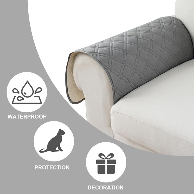 Genina Sofa Armrest Cover, Anti-Slip Armchair Slipcovers for Dogs Cats Pet, Water Resistant Couch Arm Cover for Backrest Recliner Loveseat, L Shaped Sofa, 23.6 x 27.5 Inches(2 Pieces)