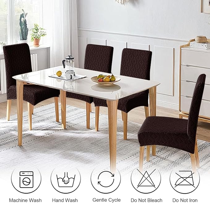 Genina Waterproof Chair Covers for Dining Room Set of 2, Removable Washable Chair Slipcover Protectors, Chocolate