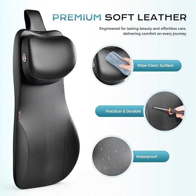 Coverado 2-in-1 Lumbar Support with Car Headrest Pillow, Adjustable-Height Velcro Design Car Neck Support Pillow for Driving Seat, Ergonomic Memory Foam Car Back Support Pillow for Pain Relief, Black
