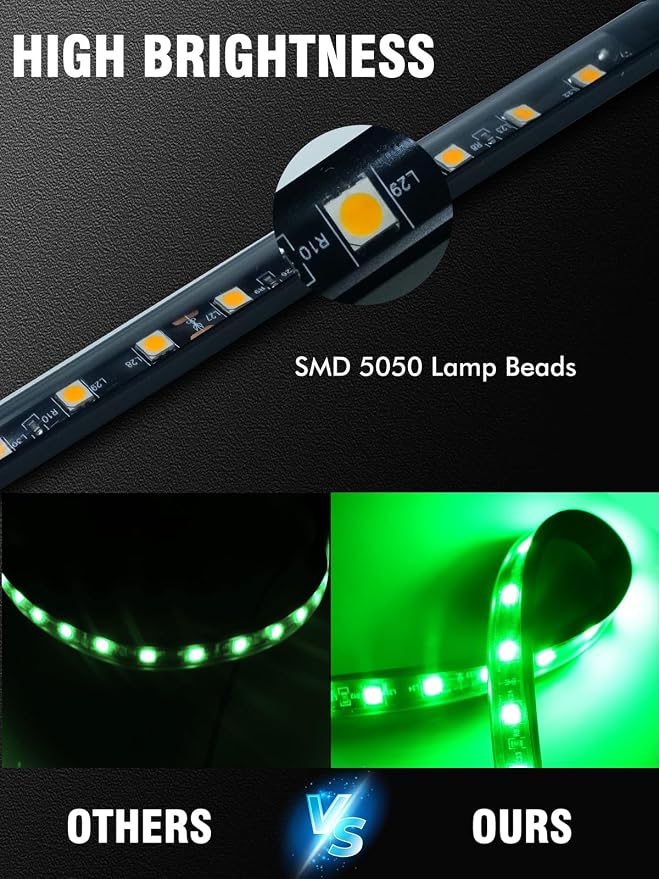 Car Led Light Strip IP67 Waterproof Flexible 11inch 8Pcs - Green | 12V Footwell & Underglow Lights, Interior & Exterior Decoration, Fits SUVs, Trucks, Motorcycles, Boats, Golf Carts