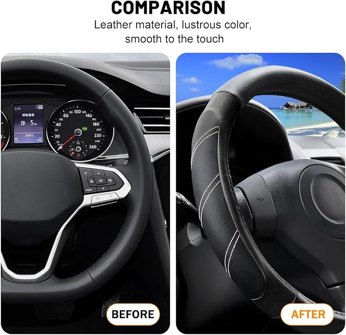 Zpana Car Steering Wheel Cover, 15 Inch Carbon Fiber Leather Non-Slip Steering Wheel Protector with Lining, Breathable Automotive Interior Accessories, Universal for SUV RV Truck (Black)