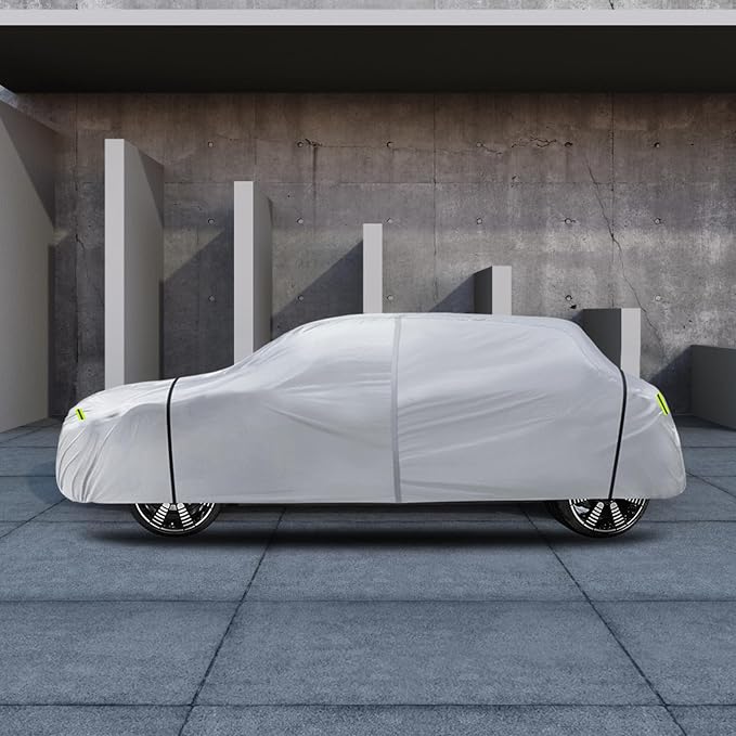 6 Layers Car Cover Waterproof All Weather for Automobiles, Size A1 Universal Fit for Nissan Versa, Kia Rio, Hyundai Accent, Audi TT, Porsche 718, etc (UP to 177 inch), Silver