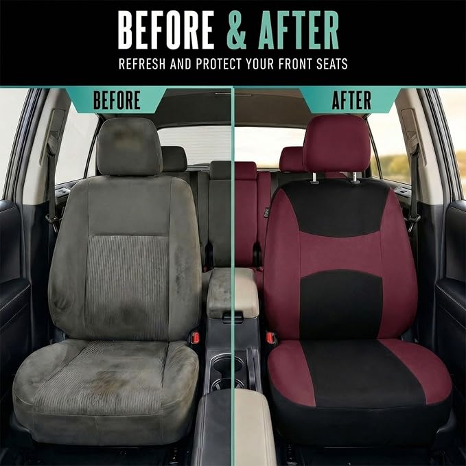 FH Group Car Seat Covers Full Set Cloth,Universal Fit combo,Washable Automotive Seat Covers,Low Back Front Seat Covers,Airbag Compatible,Split Bench Rear Seat for SUV,Sedan,Van Burgundy