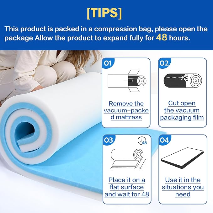 High Density Upholstery Foam Cushion - 2" Thick x 24" x 72", Gel Memory Foam Support Padding for Seat Cushion Replacement, DIY Projects, Sofa Mattress Support